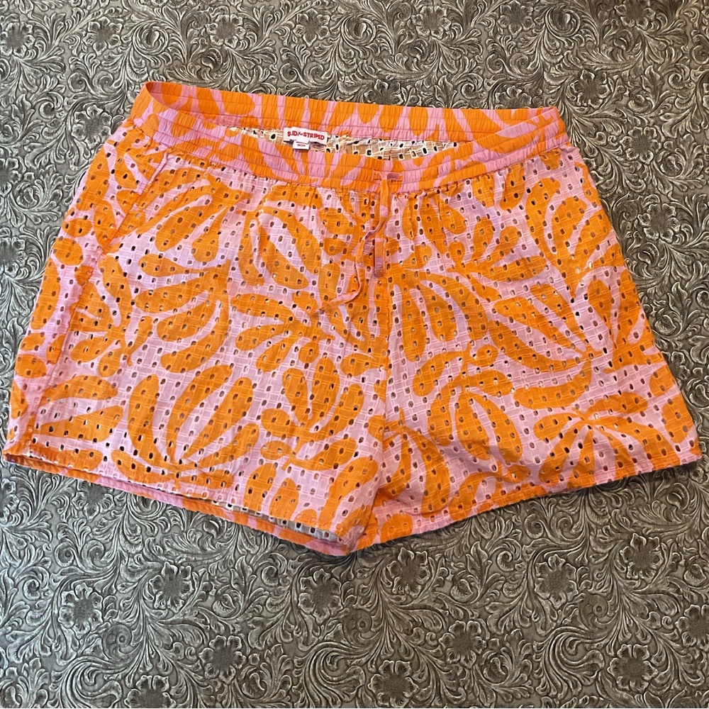 Solid & Striped Orange and Pink Eyelet Charlie Cover Up Shorts